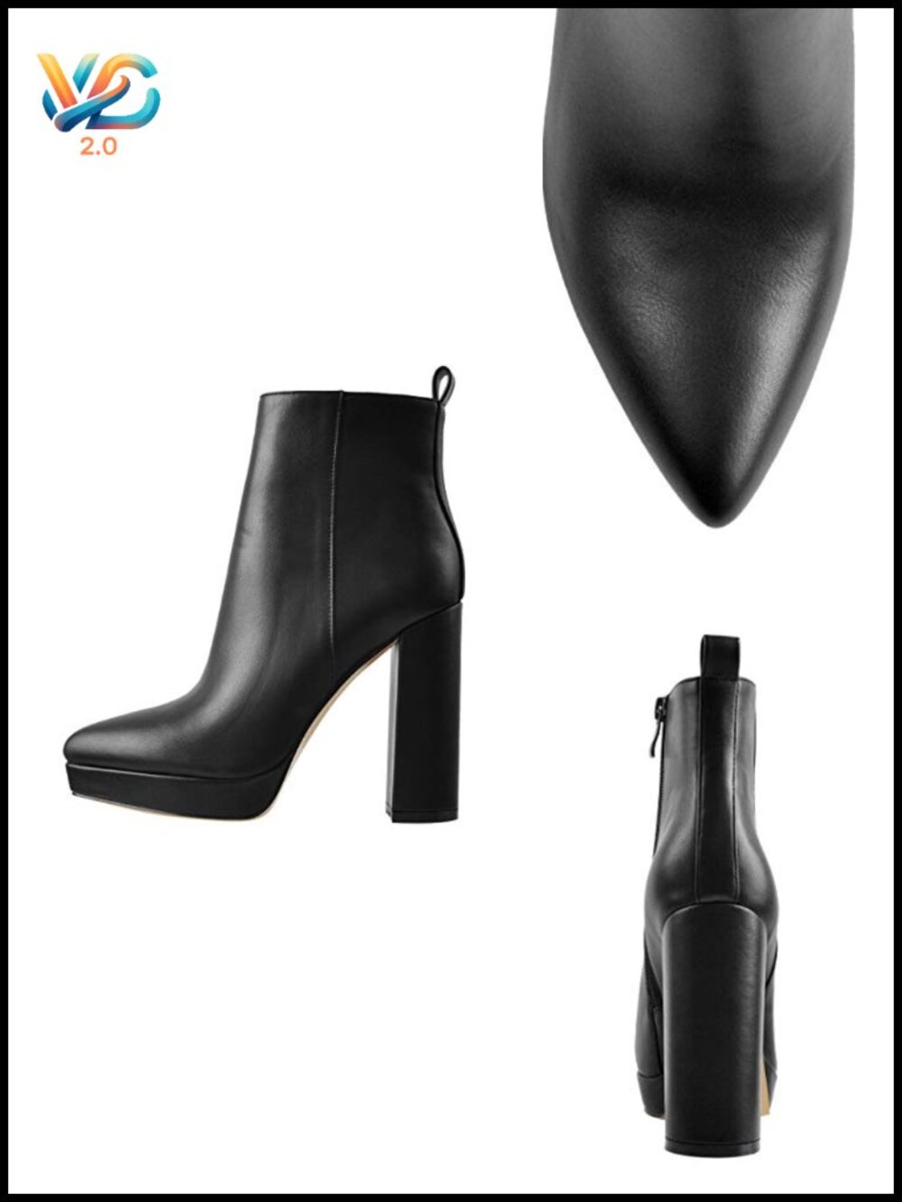 Chunky Heel Platform Ankle Booties with Side Zipper – Classic High Heel